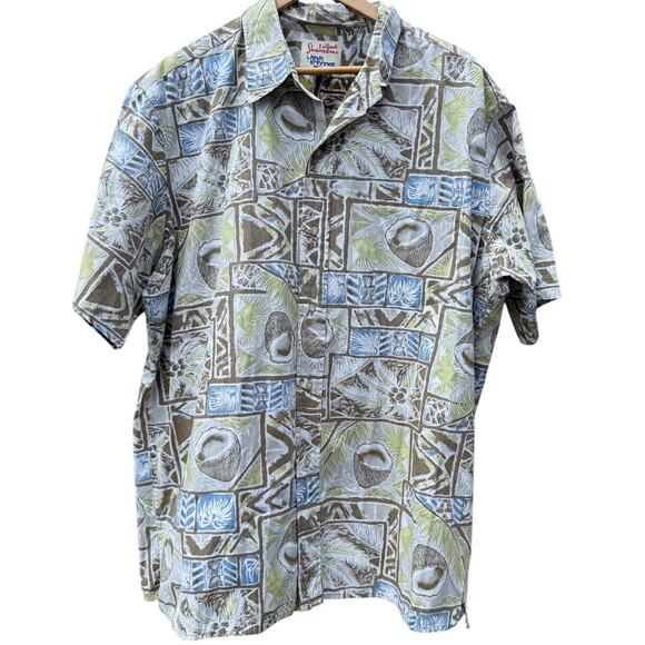 Reyn Spooner Alfred Shaheen Coconut Hawaiian brown  green white shirt Sz 2XL XXL - Picture 1 of 5
